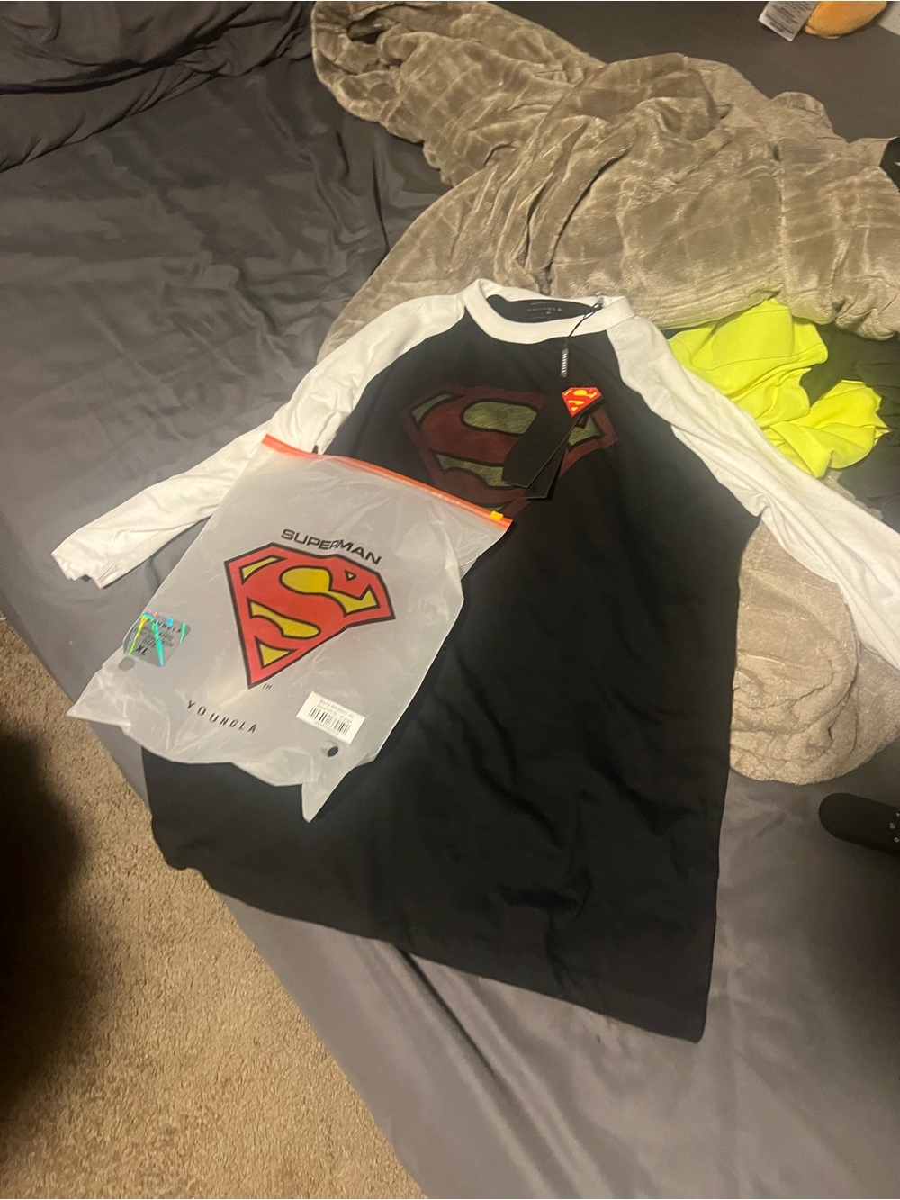 YoungLA Black and White Superman Raglan Costume Top